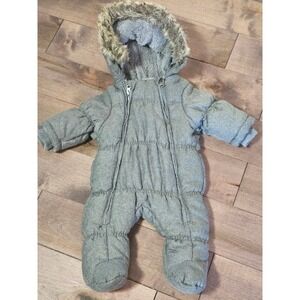 Babaluno Baby Snowsuit Bunting Gray Fur Hood Fleece Lined 3-6M